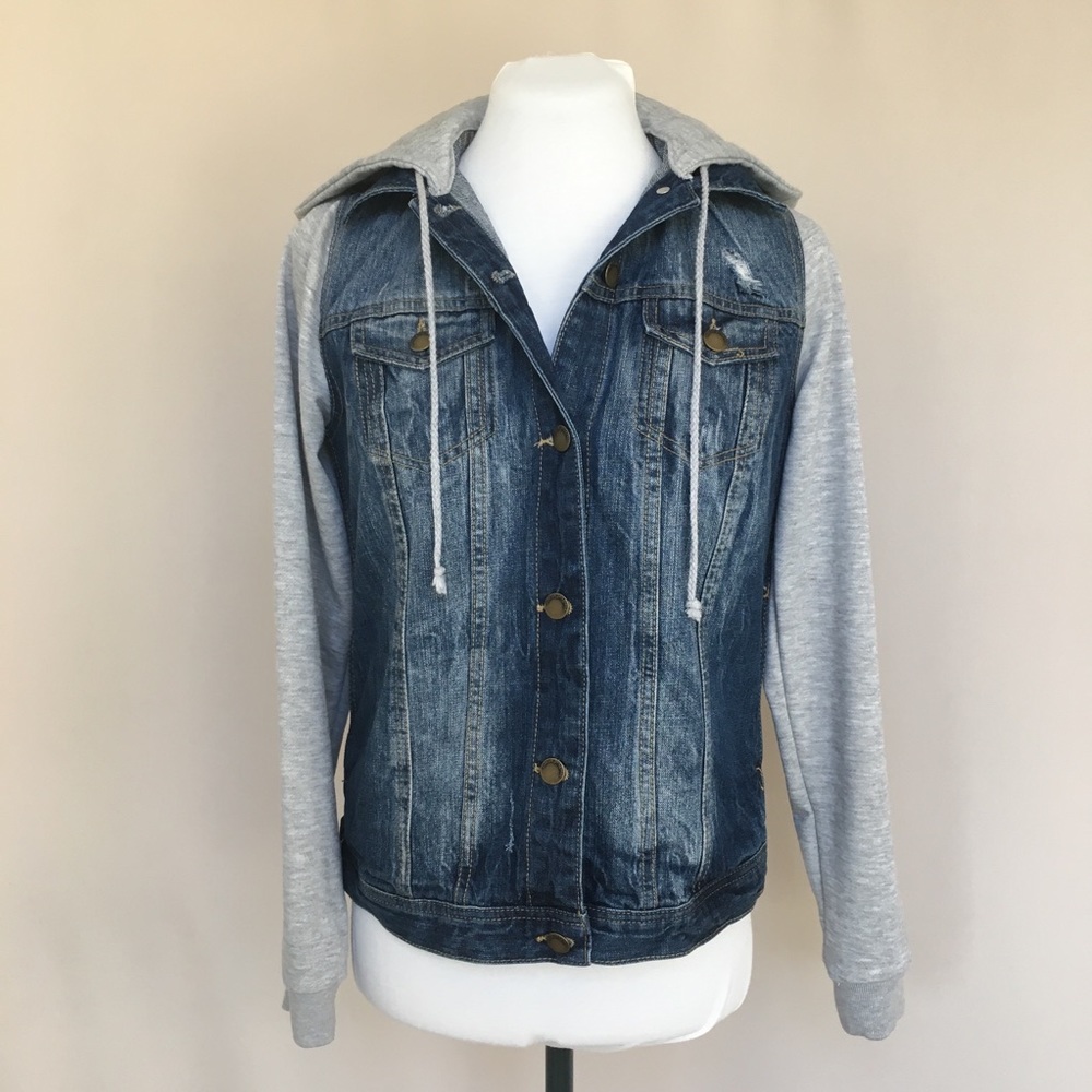 SOLD Life in Progress Hooded Denim Jacket Size S